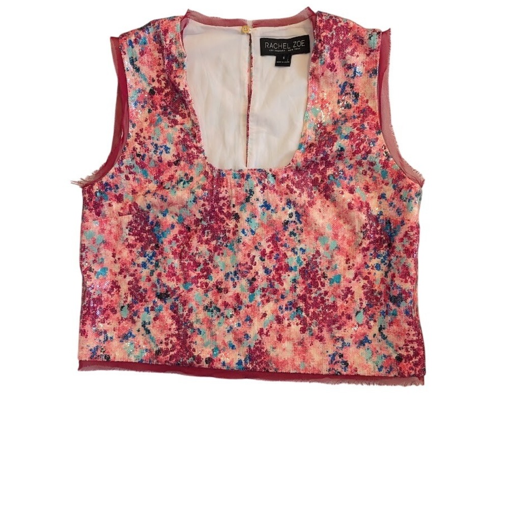Rachel Zoe Sequin Sleeveless Top Pink Blue Floral Party Cocktail‎ Festival Small